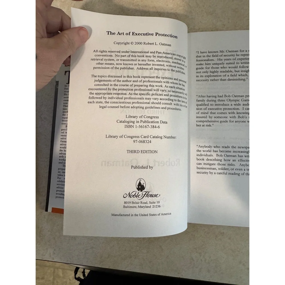 Signed The Art of Executive Protection Robert L Oatman 3rd Ed Hardcover Book